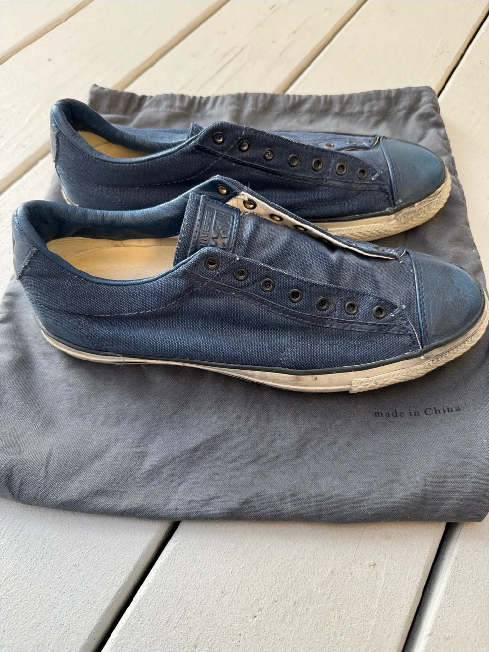 John Varvatos Navy Canvas Slip-On Sneakers